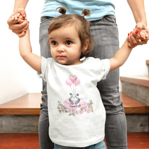 Panda Vår Rosa Balloon Blommigtar T Shirt