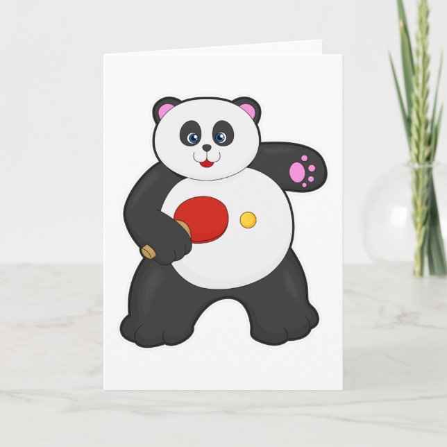 Panda vid Bord tennis med Bord tennis racket Kort (Framsida)