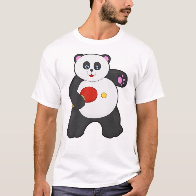 Panda vid Bord tennis med Bord tennis racket T Shirt (Framsida)