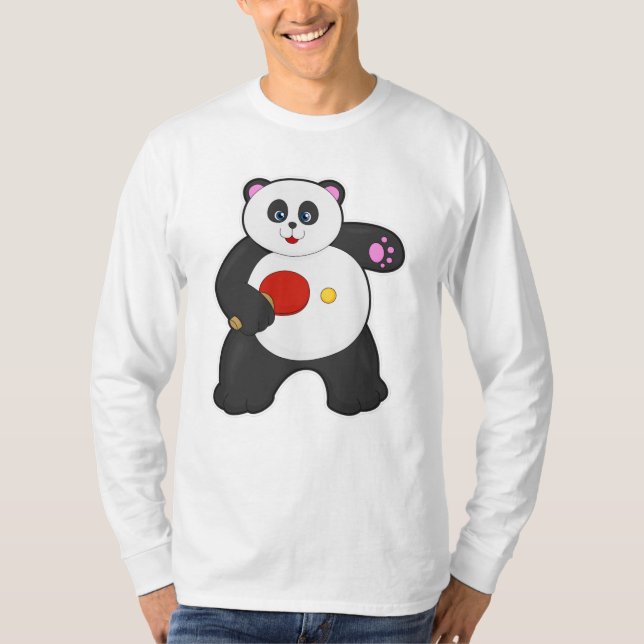 Panda vid Bord tennis med Bord tennis racket T Shirt (Framsida)