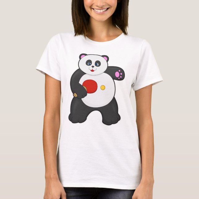 Panda vid Bord tennis med Bord tennis racket T Shirt (Framsida)