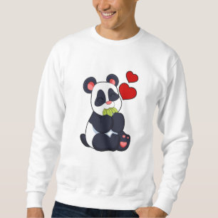 Panda vid Eating of Löv Lång Ärmad Tröja