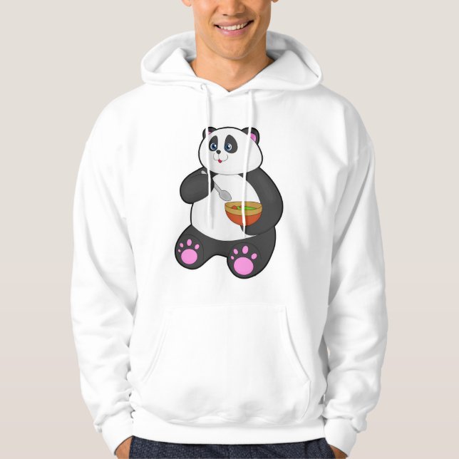 Panda vid Eating with Spoon & Bowl Hoodie (Framsida)