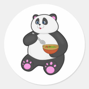 Panda vid Eating with Spoon & Bowl Runt Klistermärke