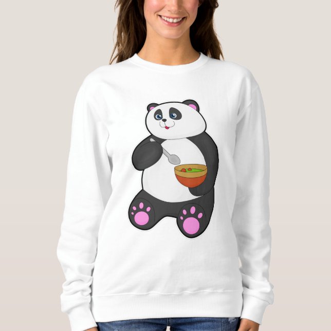 Panda vid Eating with Spoon & Bowl T Shirt (Framsida)