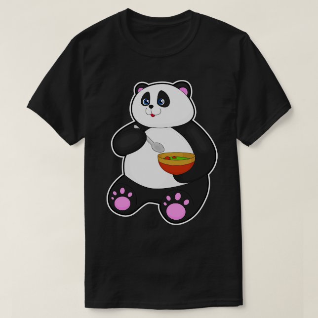 Panda vid Eating with Spoon Bowl T Shirt (Design framsida)