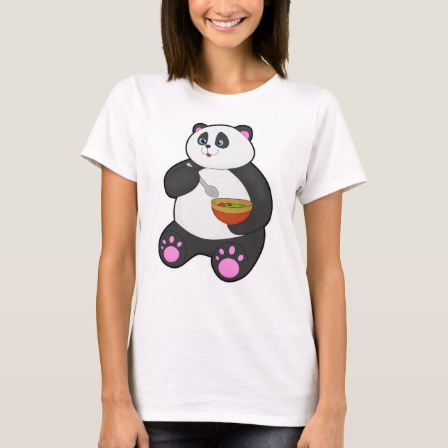 Panda vid Eating with Spoon & Bowl T Shirt (Framsida)