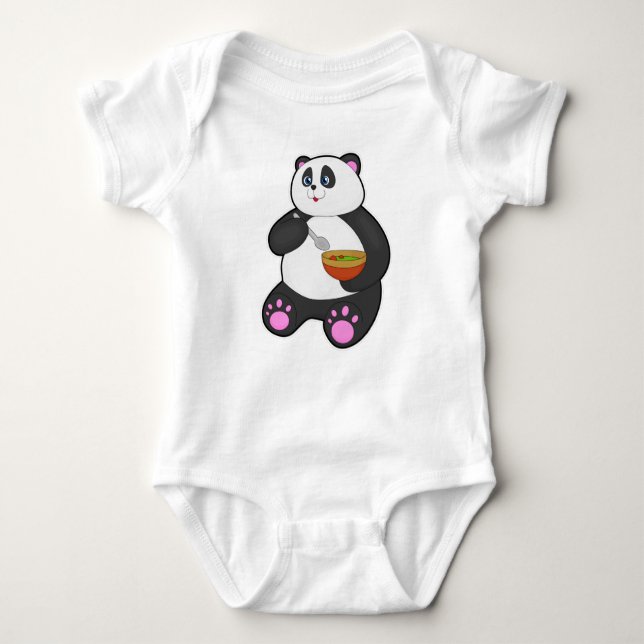 Panda vid Eating with Spoon & Bowl T Shirt (Framsida)