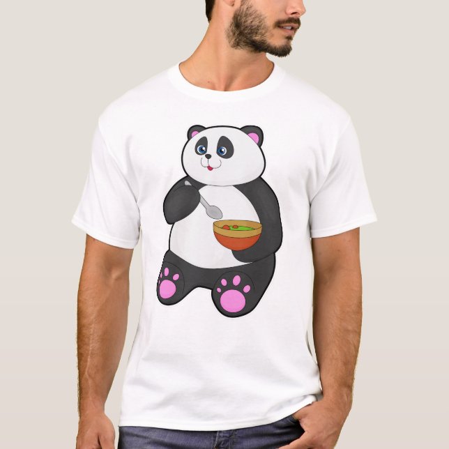 Panda vid Eating with Spoon & Bowl T Shirt (Framsida)