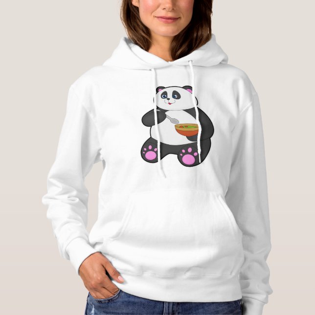 Panda vid Eating with Spoon & Bowl T Shirt (Framsida)