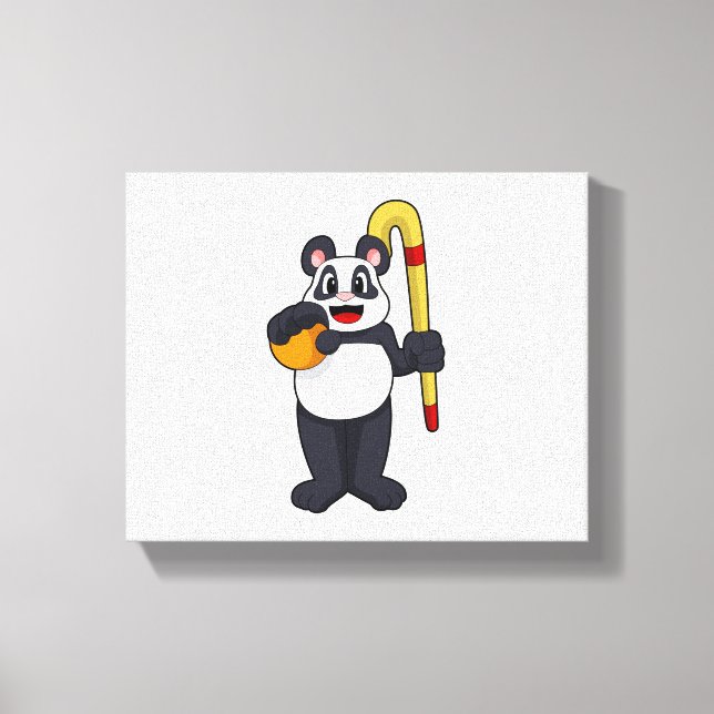 Panda vid Hockey med Hockey fladdermus Canvastryck (Framsida)