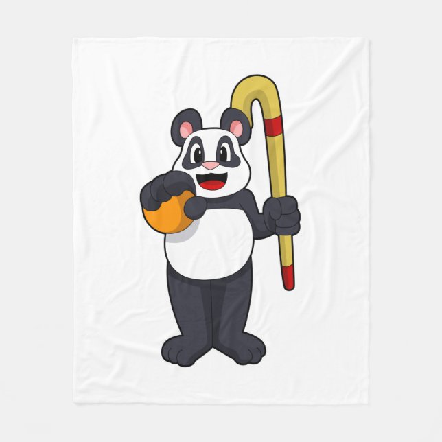 Panda vid Hockey med Hockey fladdermus Fleecefilt (Framsidan)