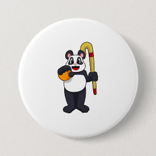 Panda vid Hockey med Hockey fladdermus Knapp