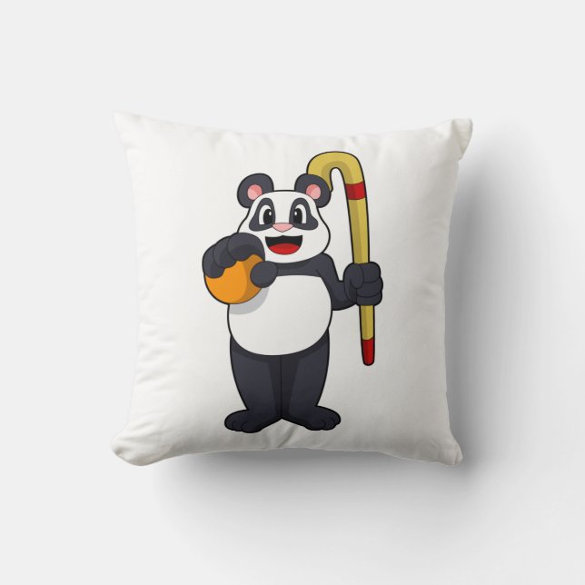 Panda vid Hockey med Hockey fladdermus Kudde (Framsida)
