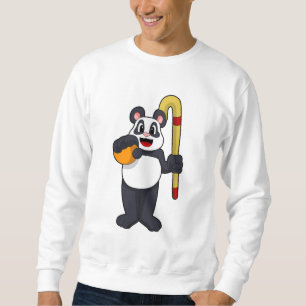 Panda vid Hockey med Hockey fladdermus Lång Ärmad Tröja