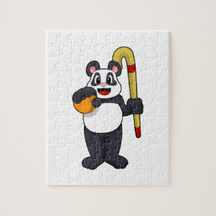 Panda vid Hockey med Hockey fladdermus Pussel