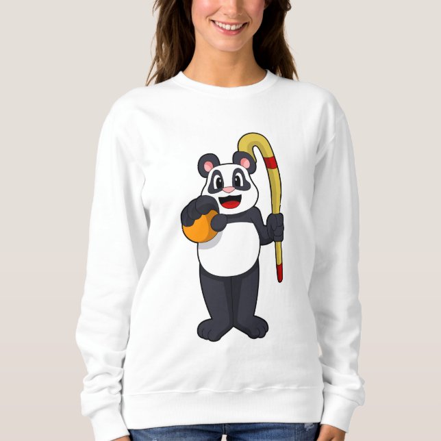 Panda vid Hockey med Hockey fladdermus T Shirt (Framsida)