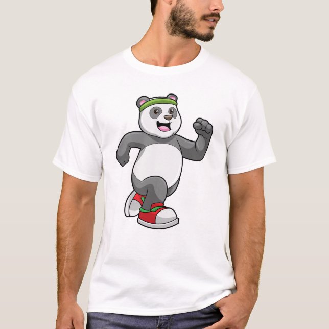 Panda vid löpning med headband t shirt (Framsida)