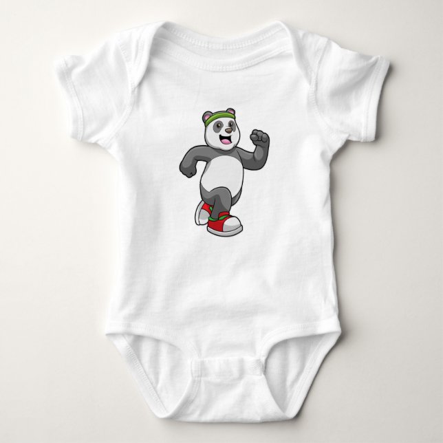 Panda vid löpning med headband t shirt (Framsida)