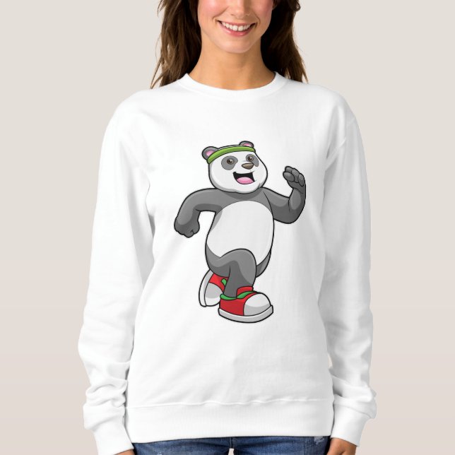 Panda vid löpning med headband t shirt (Framsida)