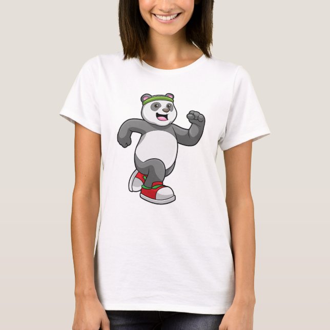 Panda vid löpning med headband t shirt (Framsida)