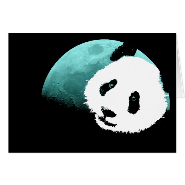 panda vid moon.en hälsningskort (Framsidan Horizontal)