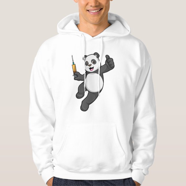 Panda vid vaccinering med spruta hoodie (Framsida)