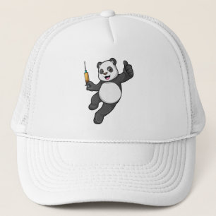 Panda vid vaccinering med spruta keps