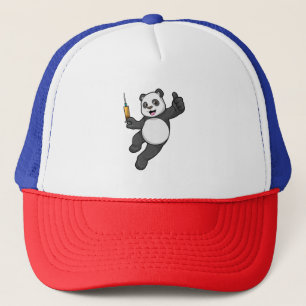 Panda vid vaccinering med spruta keps