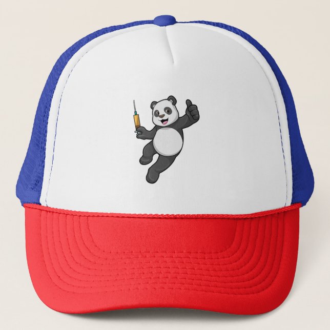 Panda vid vaccinering med spruta keps (Framsida)