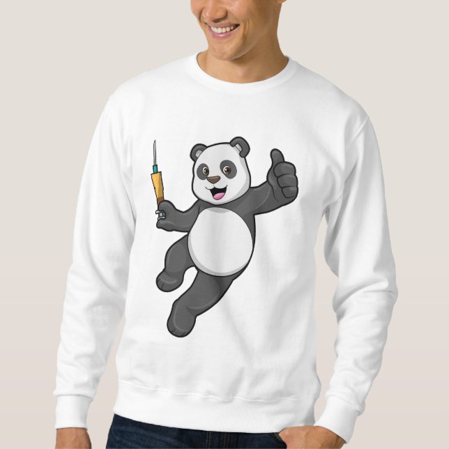 Panda vid vaccinering med spruta lång ärmad tröja (Framsida)