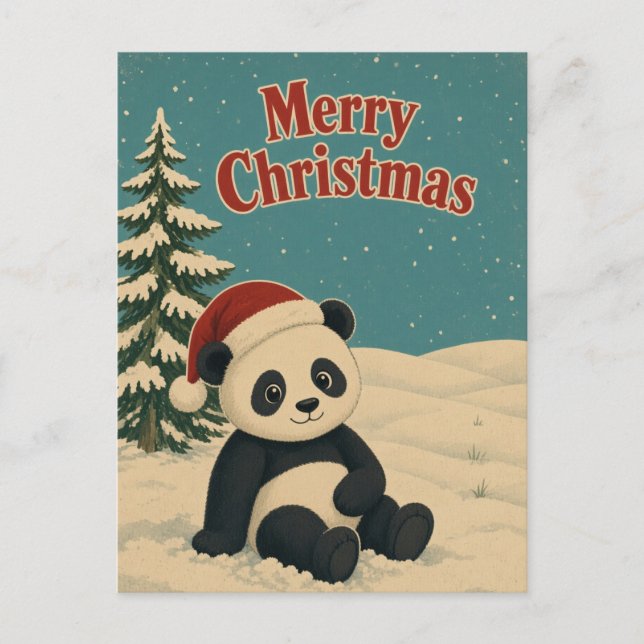 Panda Vinter Fält Djur Jul Vykort (Framsida)