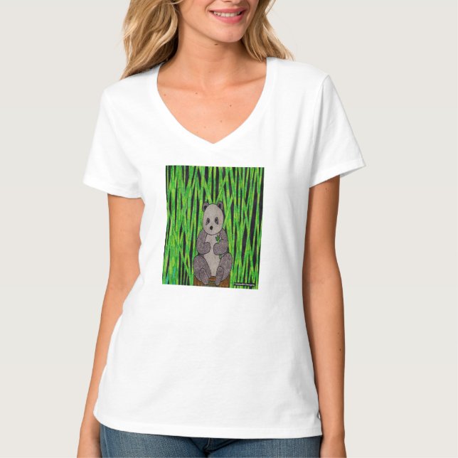 Panda (vit) - Dam T-shirt med V-ringning (Framsida)