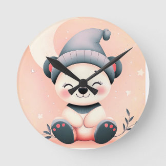 Panda Wall Clock med Dreamy Nattdesign Rund Klocka