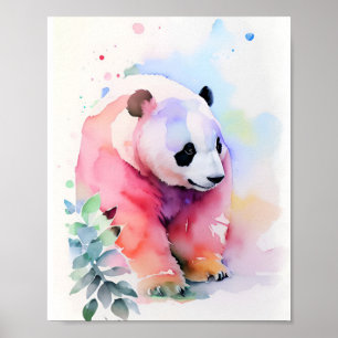 Panda Watercolor Porträtt 1 Poster