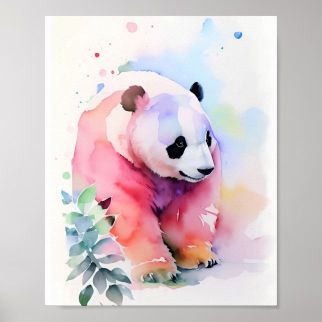Panda Watercolor Porträtt 1 Poster (Framsidan)