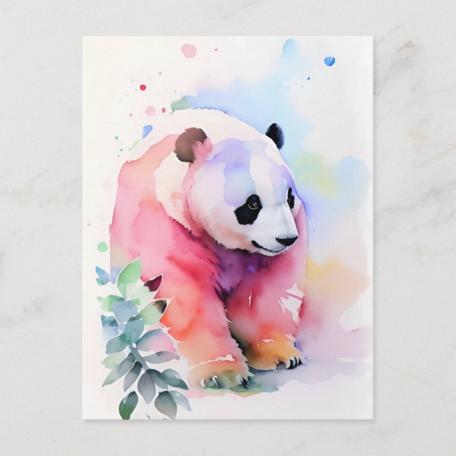 Panda Watercolor Porträtt 1 Vykort (Framsida)