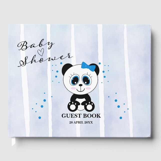 Panda Watercolor Theme Baby Shower (Boys Blue) Gästböcker (Framsida)