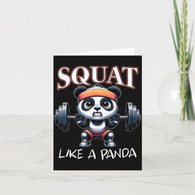 Panda Weightlifting Fitness Funny Gym Quote Squat  Kort (Framsida)