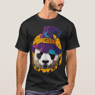 Panda Witch Funny Halloween Costume Creepy Måne T Shirt