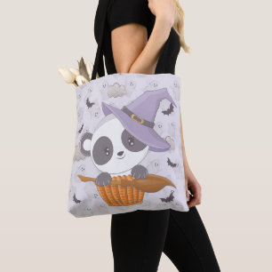 Panda Witch Lila Witches Hat Spöken Halloween Tygkasse