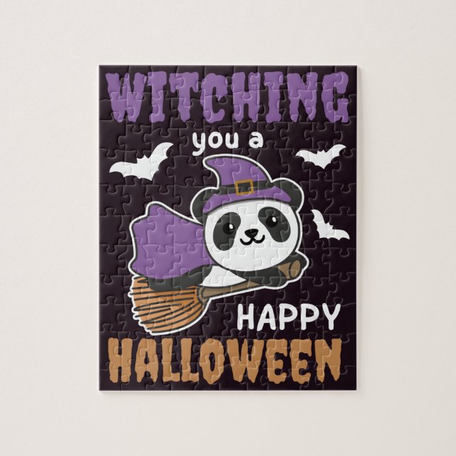 Panda Witch Witching You A Happy halloween Jigszaw Pussel (Vertikal)