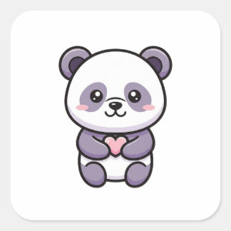 Panda with Heart – Cute Whimsical Illustration Fyrkantigt Klistermärke