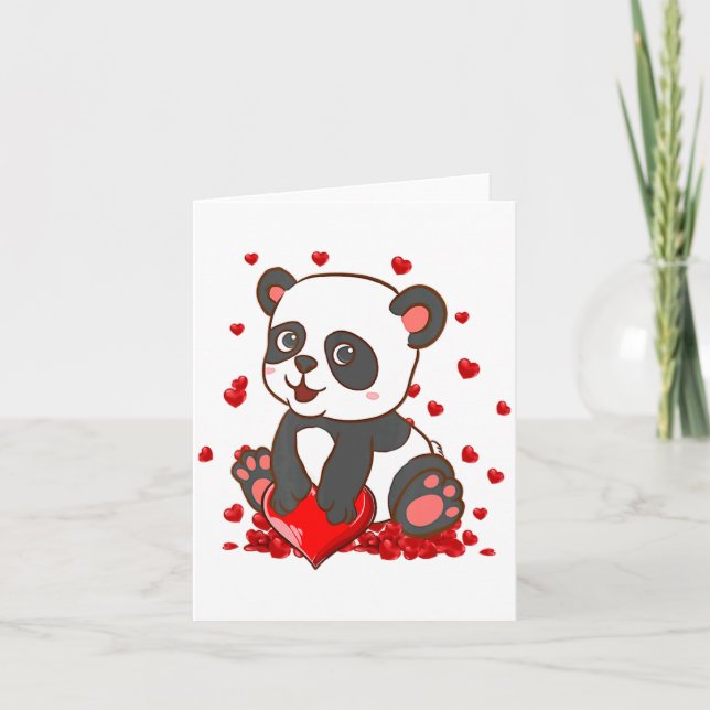Panda With Hearts Valentines Day Women And Girls  Kort (Framsida)