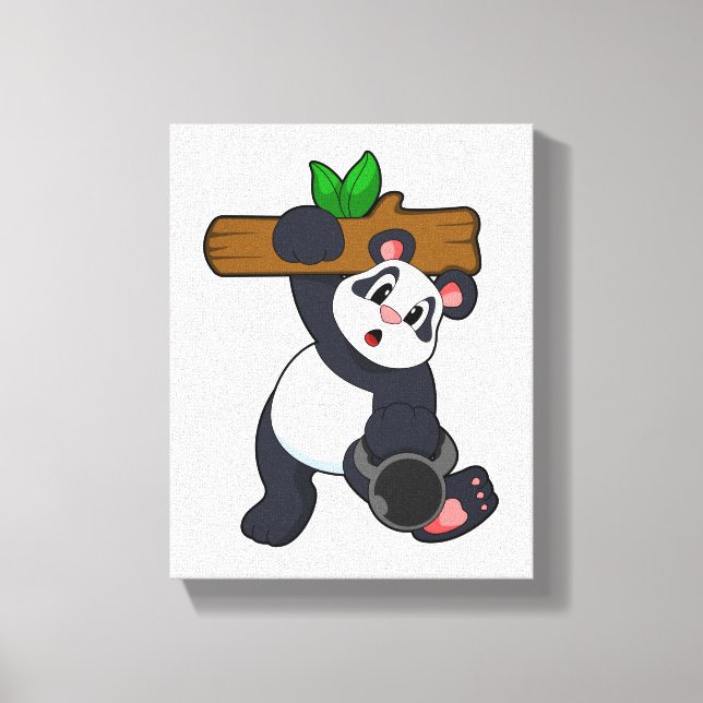 Panda with Wood at Strength training Canvastryck (Framsida)