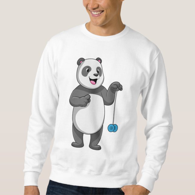 Panda with Yo-yo Lång Ärmad Tröja (Framsida)