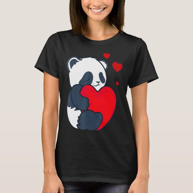 Panda Women Valentines Day Girlfriend Heart  T Shirt (Framsida)