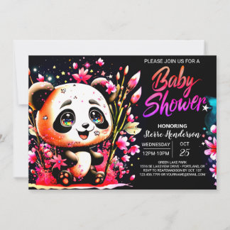 Panda Wonderland Sweet Rosa Girl Baby Shower Inbjudningar