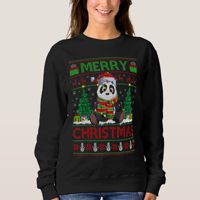 Panda   Xmas Tree Lights Ugly Santa Panda Christma T Shirt (Framsida)