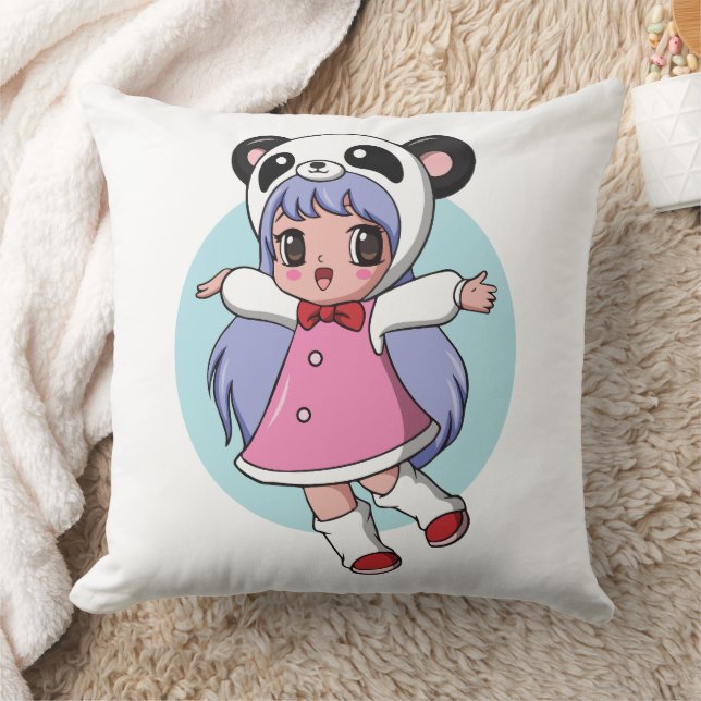 Pandaängel: Bedårande Animeflicka som svävar högt Kudde (Filt)